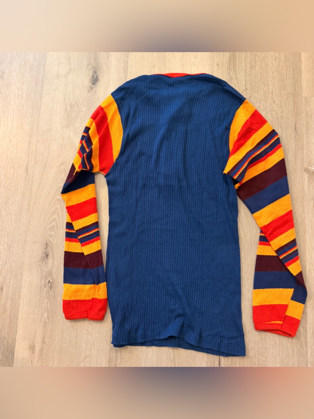 True Vintage 1970s NOW Look by Grants Striped Sleeve Ribbed Henley - Picture 5 of 5